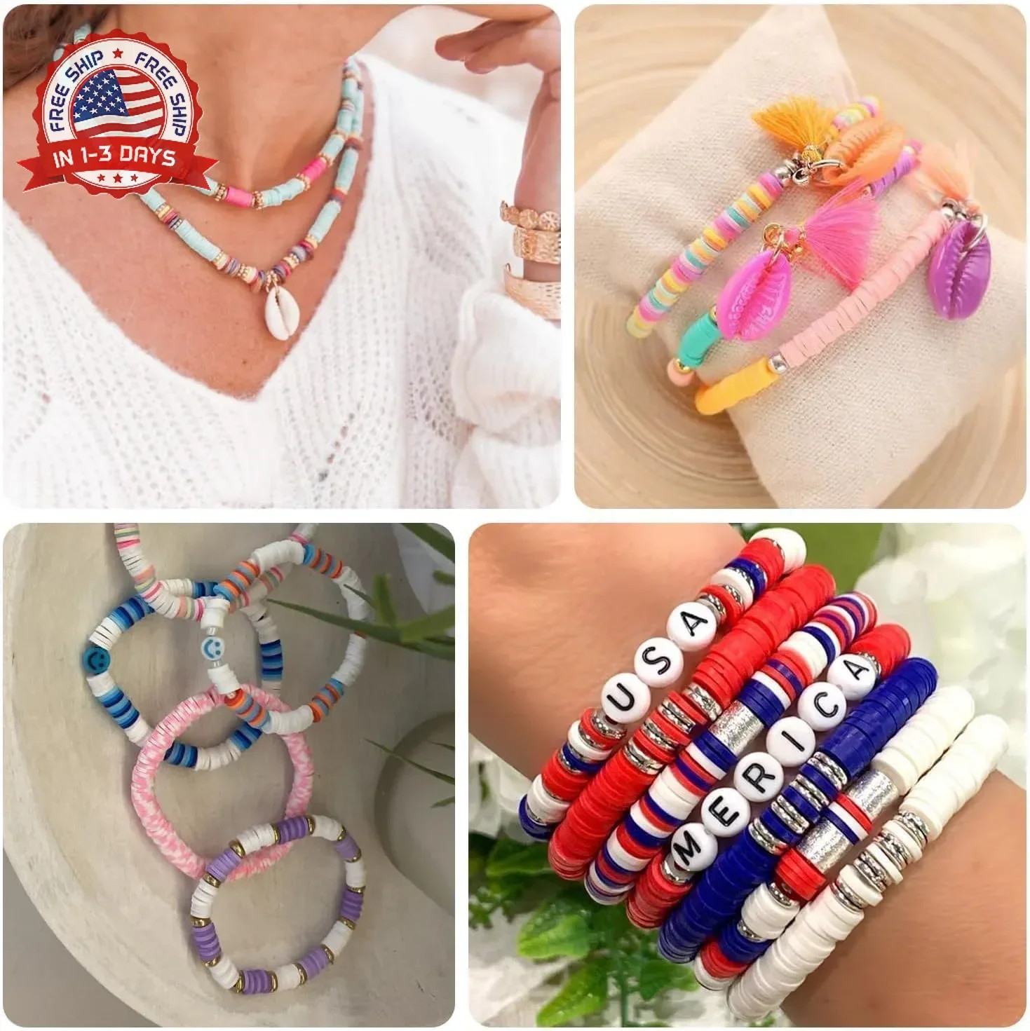 19000pcs 50 Strands Clay Bead Bracelet Kit, 6mm Flat Round Polymer Clay Beads Sp