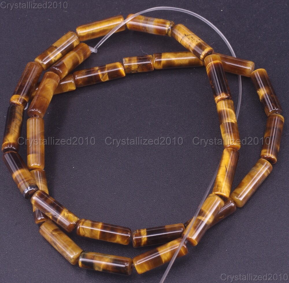Natural Gemstone Tiger’s Eye Tube Spacer Beads 4mm 6mm 8mm 10mm 12mm 16mm 15.5″