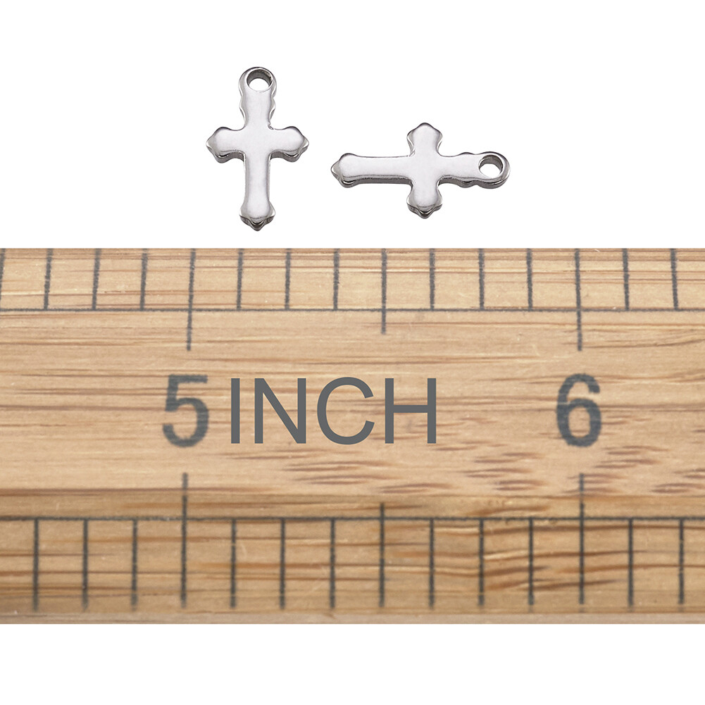 100pcs 304 Stainless Steel Cross Charms Pendants Steel Color 12x7x1mm Hole 1.5mm