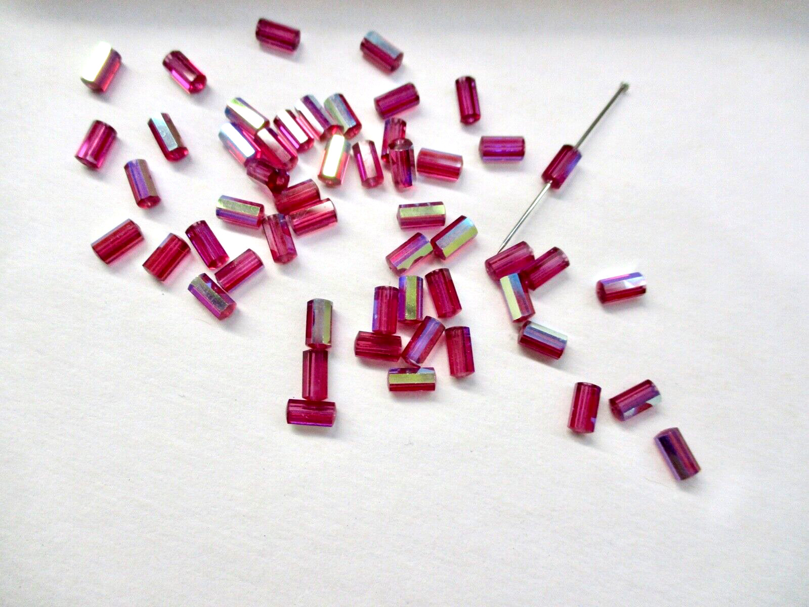 Swarovski 5230 6mm x 3mm Fuchsia Aurora Boreale Beads 24 Beads Vintage 1970s