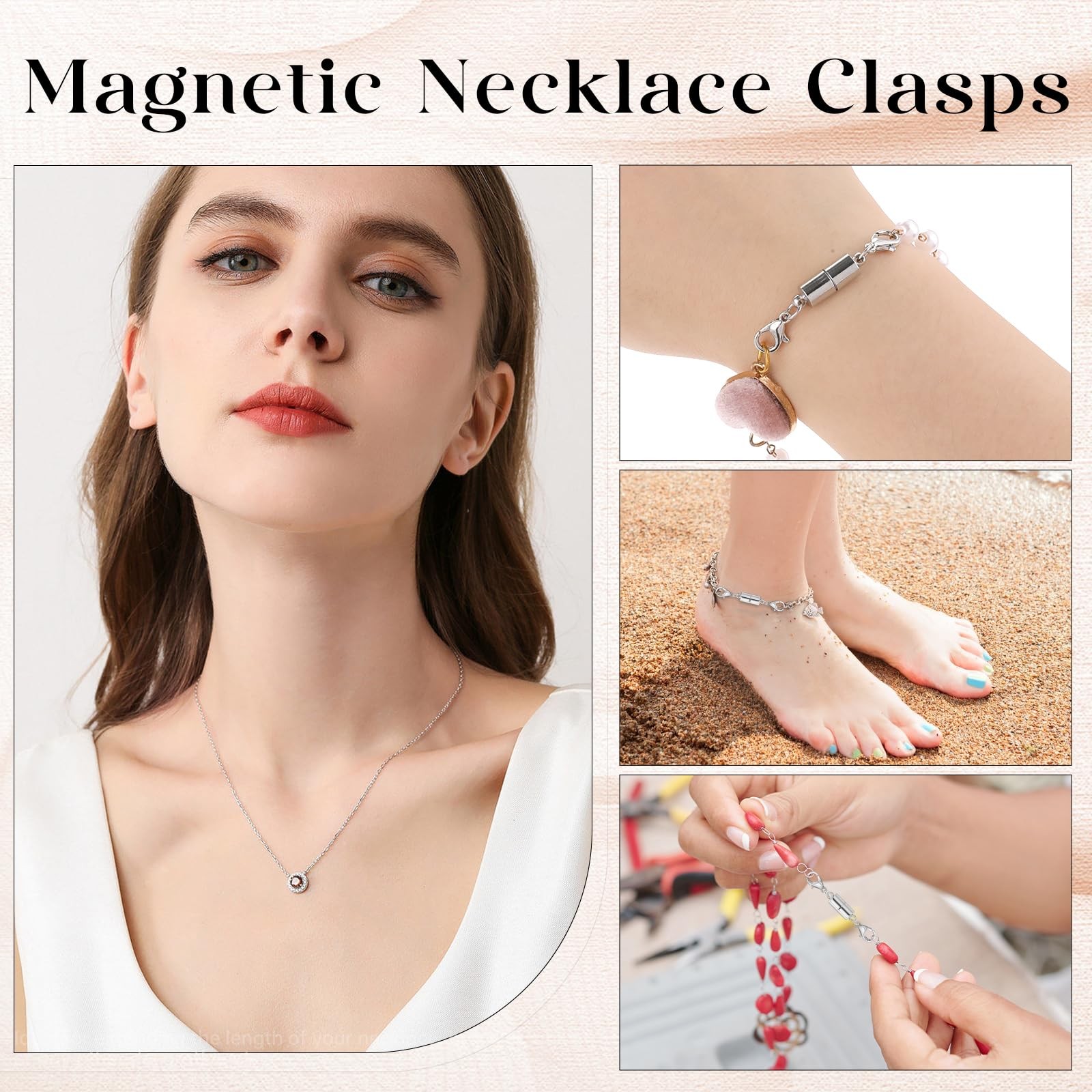 5Pcs Silver Magnetic Necklace Extender, Magnetic Necklace Clasps and Closures w