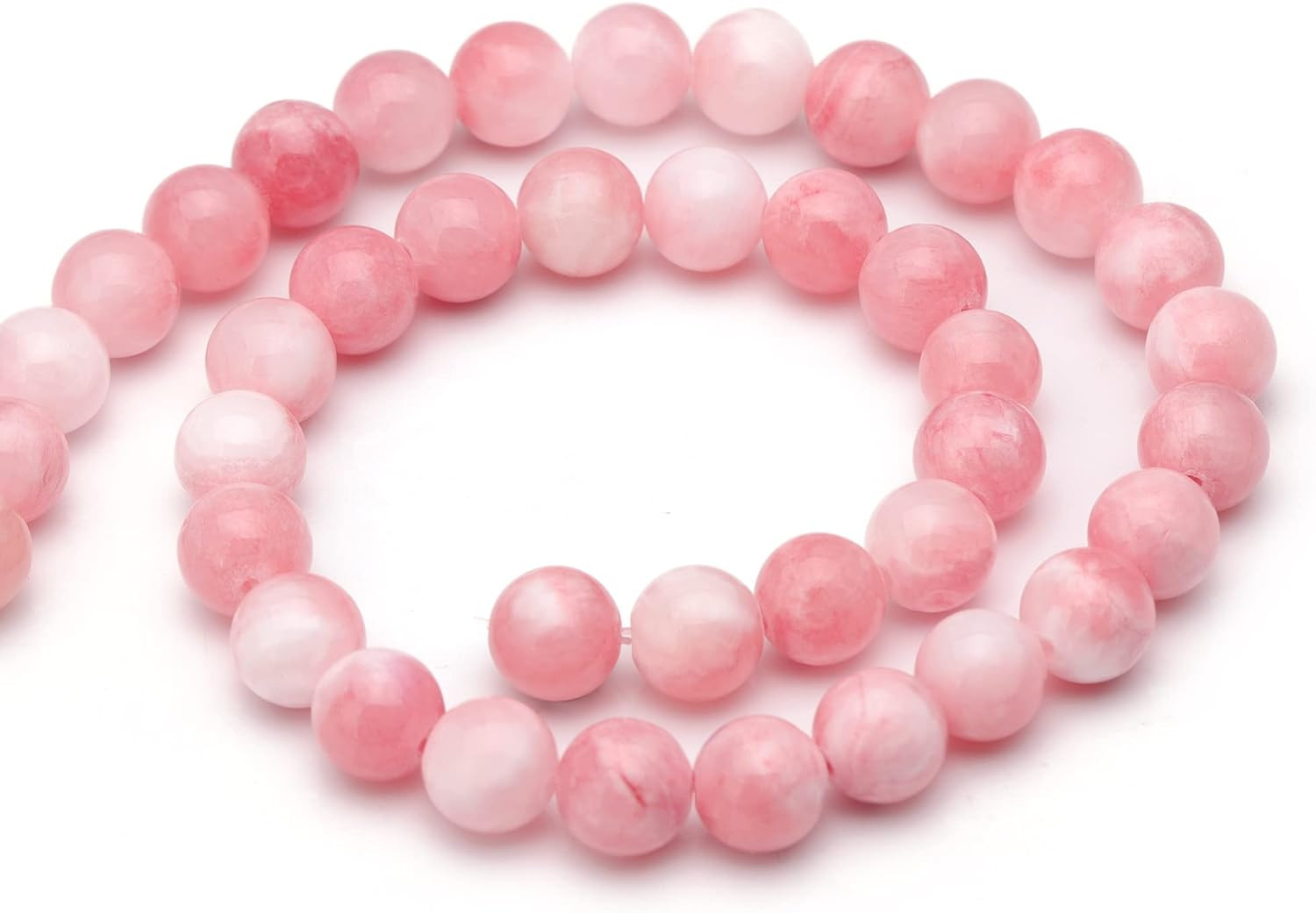 Natural Gemstone Beads for Jewelry Making,8Mm Pink White Jade Polished round Smo