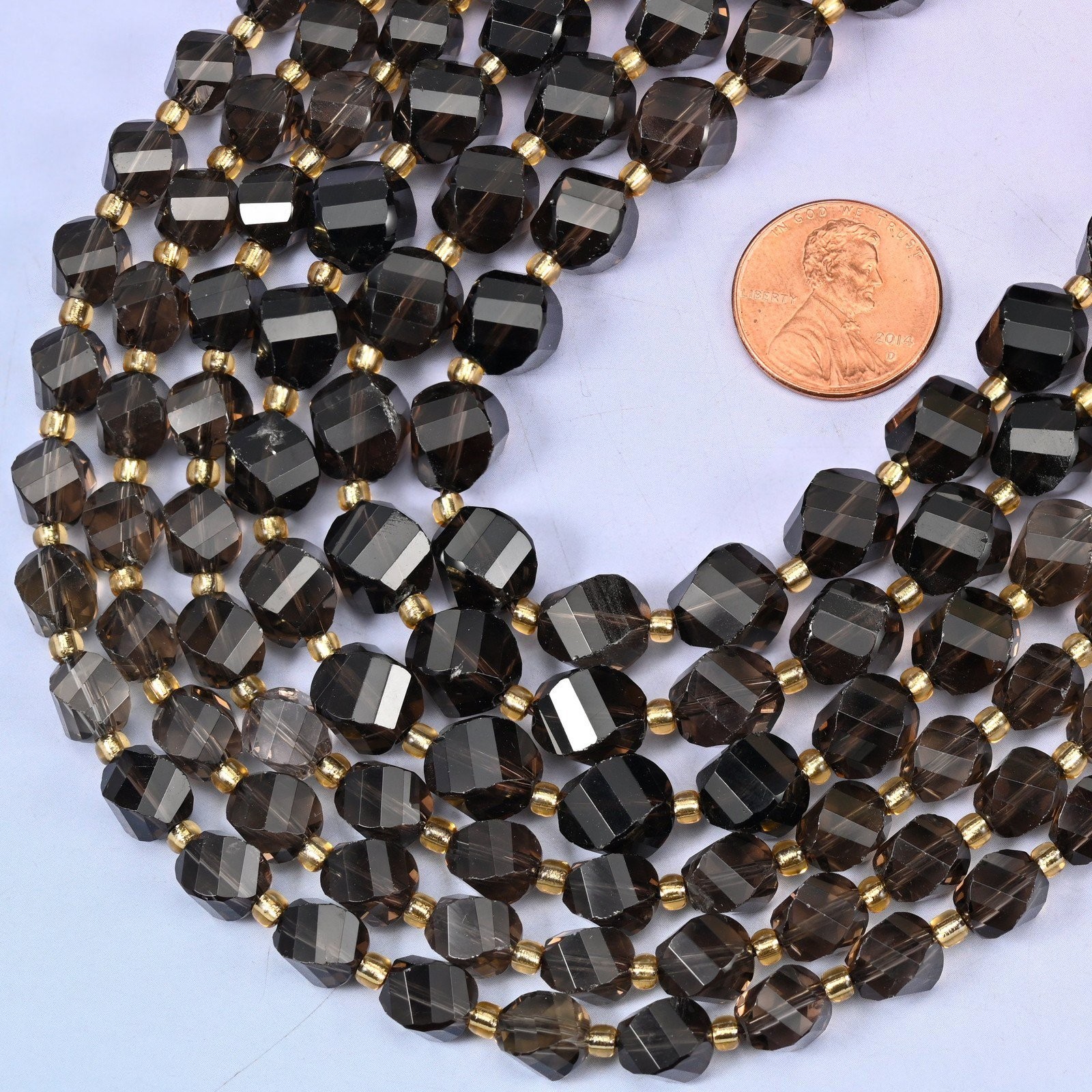 Smoky Quartz Faceted Spiral Twist Beads: Size 8mm 10mm, Jewelry Making