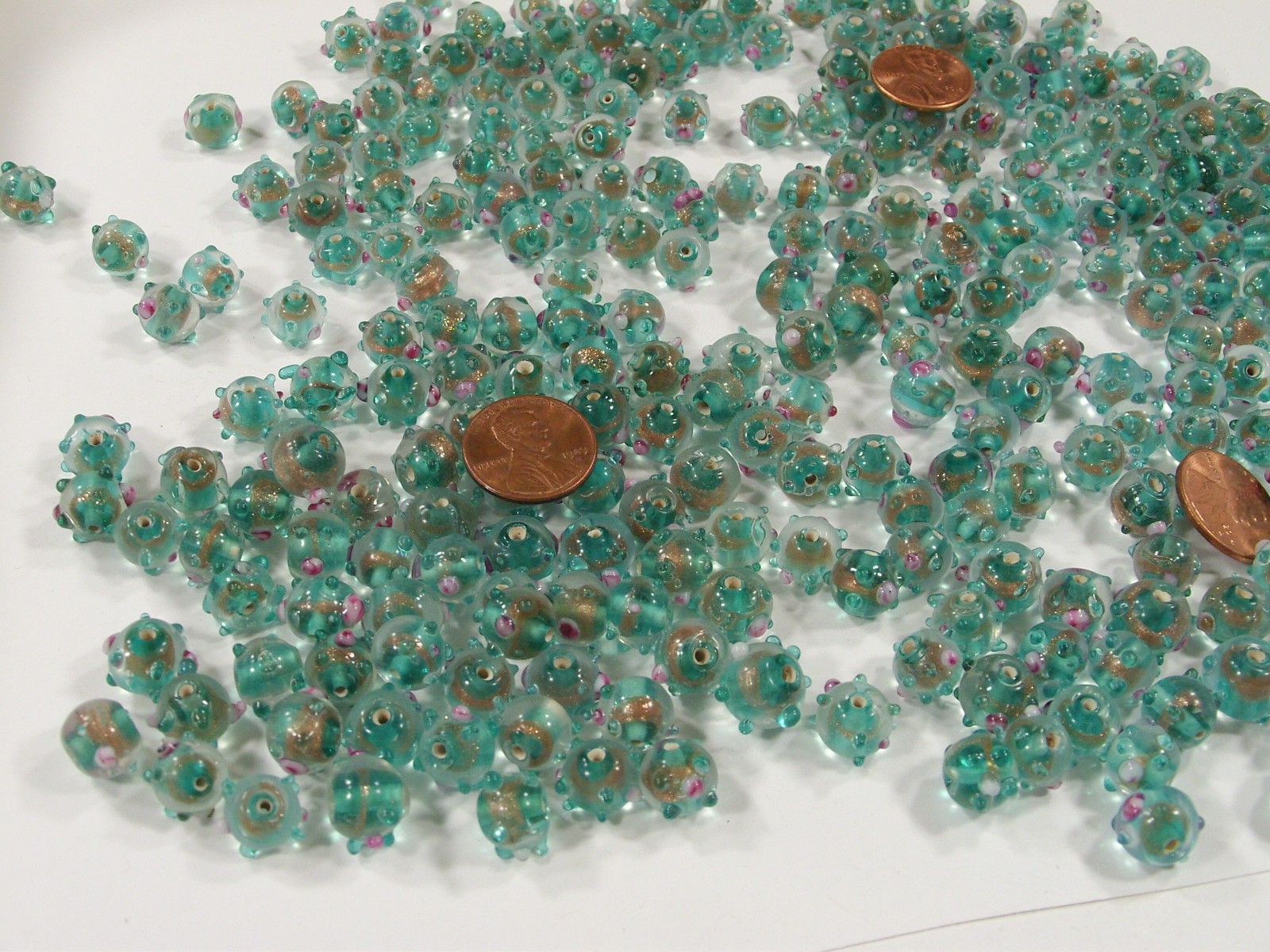 2 Pounds Teal India Handmade Fancy Bumpy Glass Beads Wholesale Bulk (HQP-1) ⭐