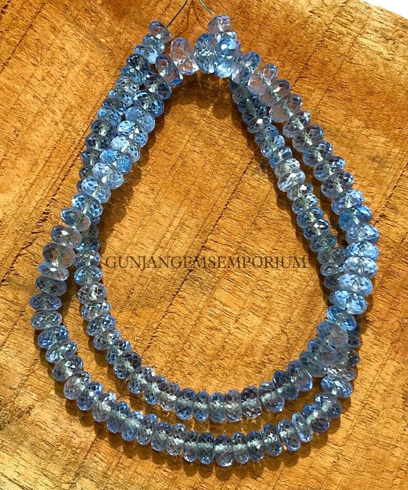 Blue Aquamarine Faceted Rondelle Beads 6-8MM Blue Aquamarine Gemstone Necklace