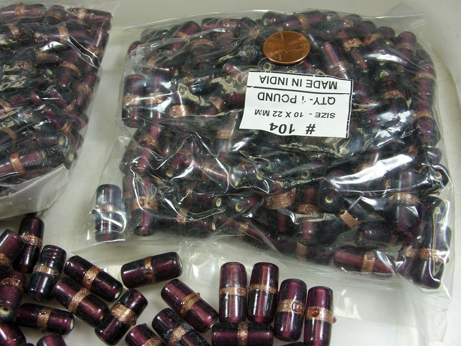 2 Pounds India Long Purple Fancy Handmade Glass Beads Wholesale Bulk Lot (EX-38)