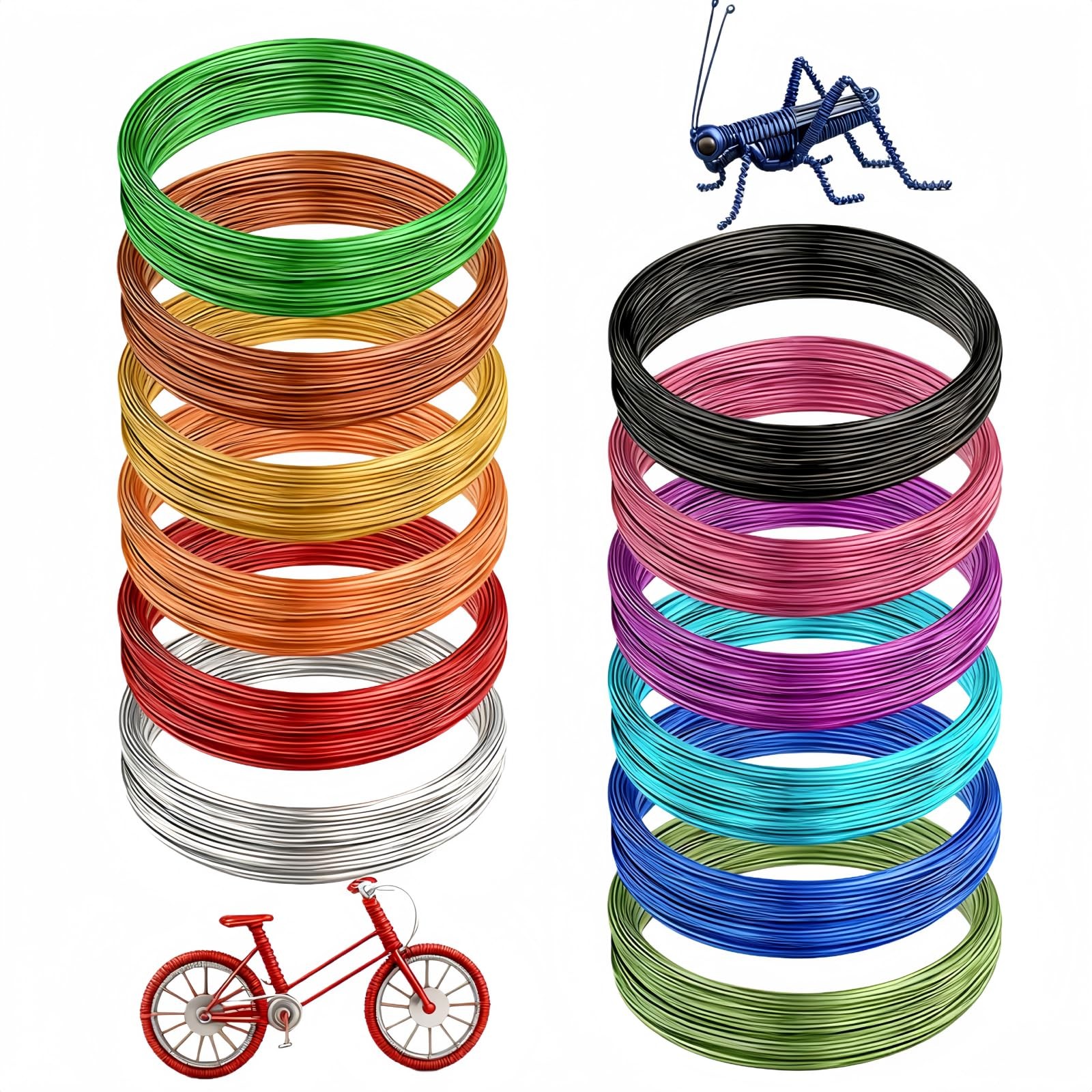 12 Rolls Colored Aluminum Craft Wire 196.8 Feet 18 Gauge Flexible Anodized Metal