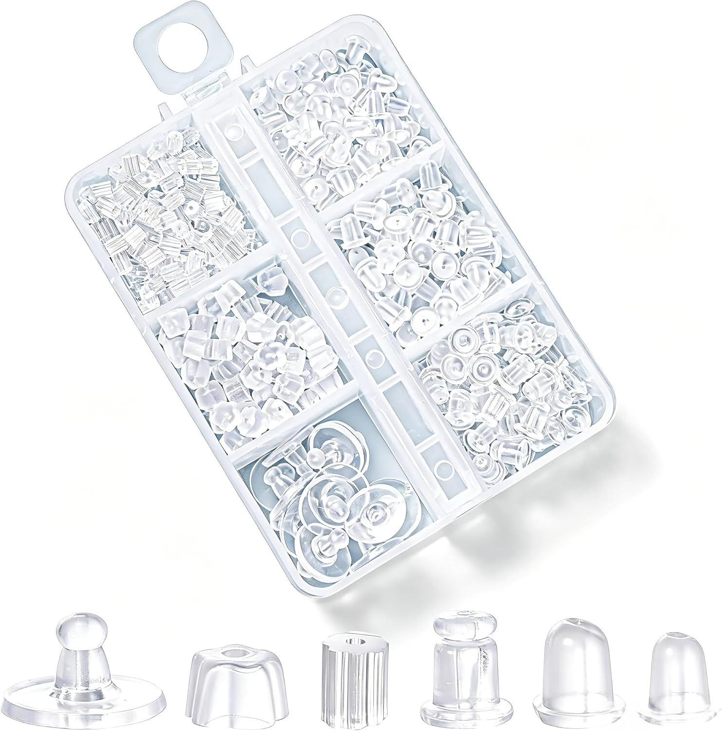 6 Styles Silicone Earring Backs for Studs, 600 Pcs Clear Soft Earring Backings H