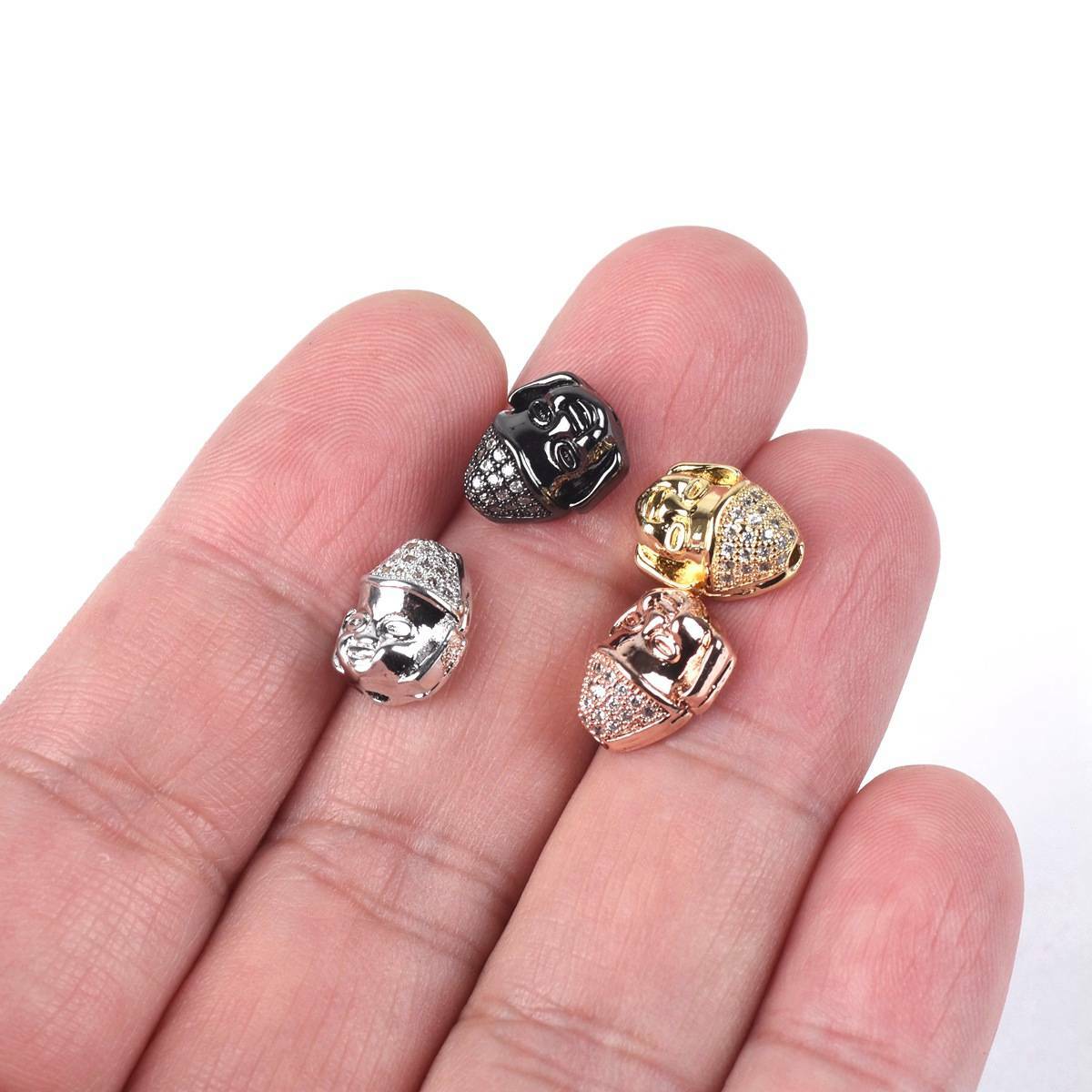2pcs 11.4×9.5mm Buddha Head Gold Silver Crystal Copper Metal Charms Loose Beads