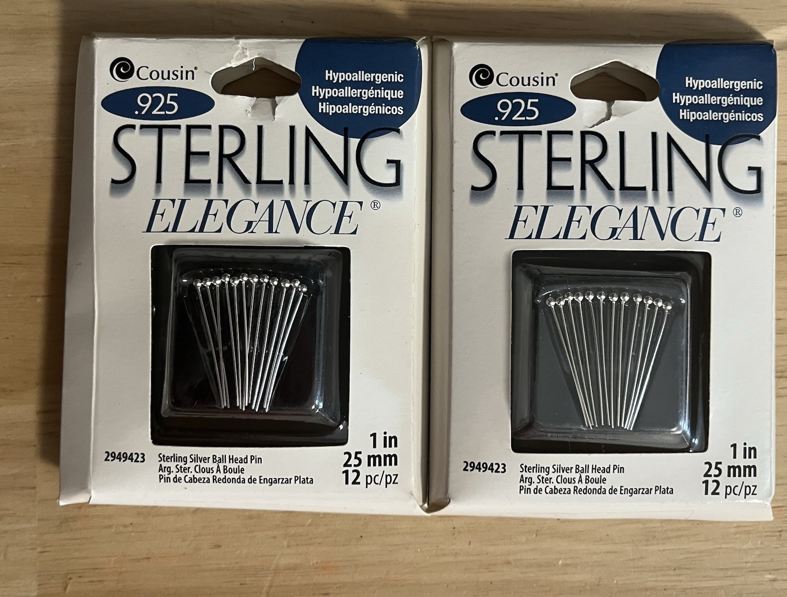 Sterling Silver .925 Ball Head Pins 1” 25mm Lot Of 2 Totaling 24pcs