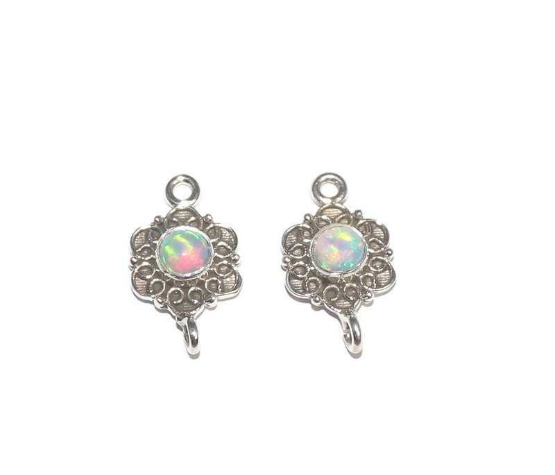fire opal connector for earring making jewelry links sterling silver with opal