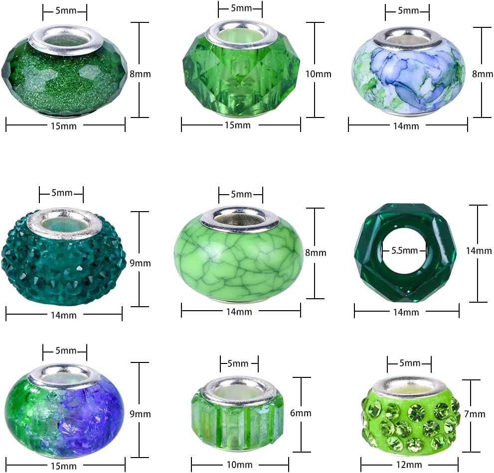 Assortment European Large Hole Beads Spacer Beads Rhinestone Craft Beads for DIY