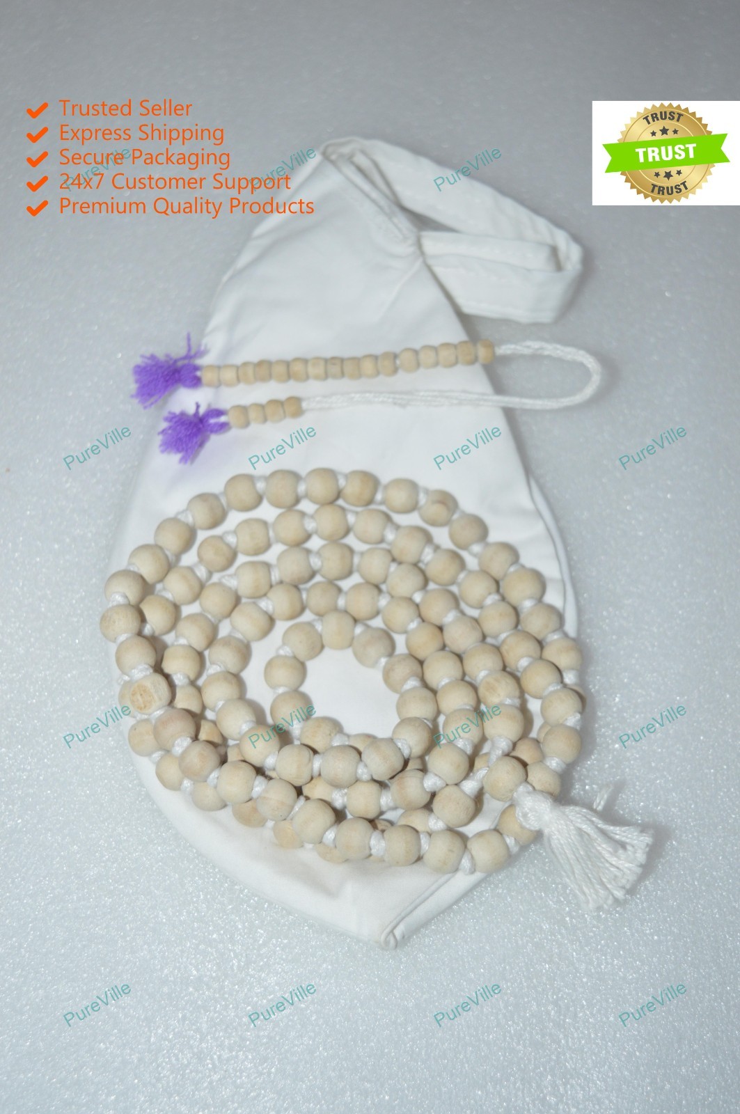 New 108 Beads Jaap Mala With White Gomukhi Bag Mala Jaap used in Hinduism