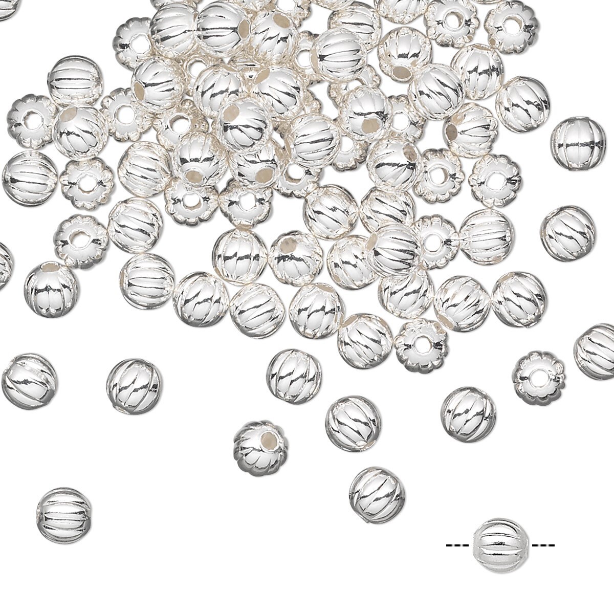 Bead, 100 Silver Plated Brass 4mm Corrugated Round Beads with 1mm Hole
