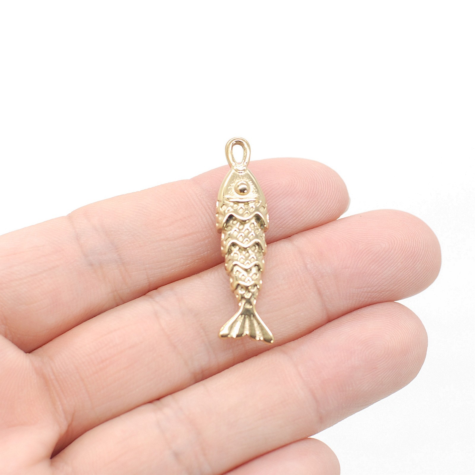 1PC Waterproof Gold Plated Stainless Steel 3D Fish Charm Pendant GQZ516
