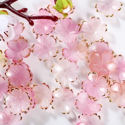 50Pcs Cherry Blossom Acrylic Flower Beads, Mini Floral Spacer Beads for Jewelry