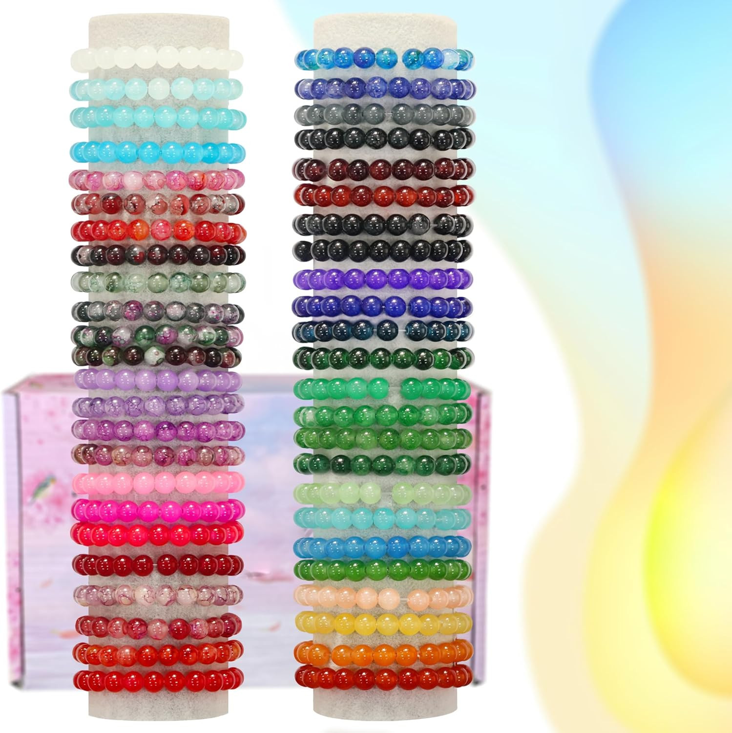 8MM 48Color Glass Beads for Bracelet Making Kit, 1700Pcs+ round Crystal Glass Be