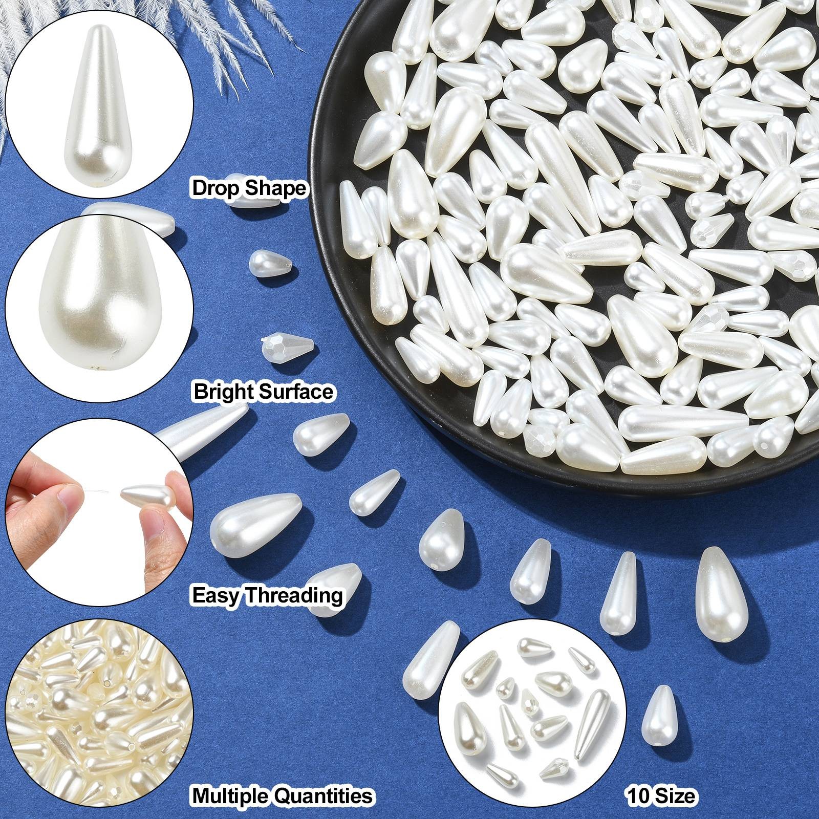 180pcs Teardrop Bead Water Drop Shape Bead Plastic Pearl Loose Beads for Jewelry