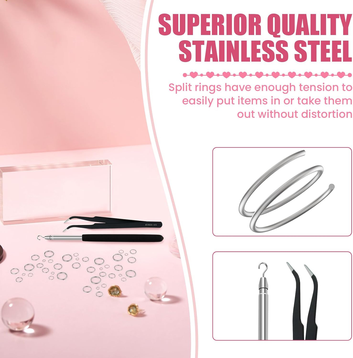 500 Pcs Double Open Jump Rings Kit, Stainless Steel Mini round Split Craft Jump