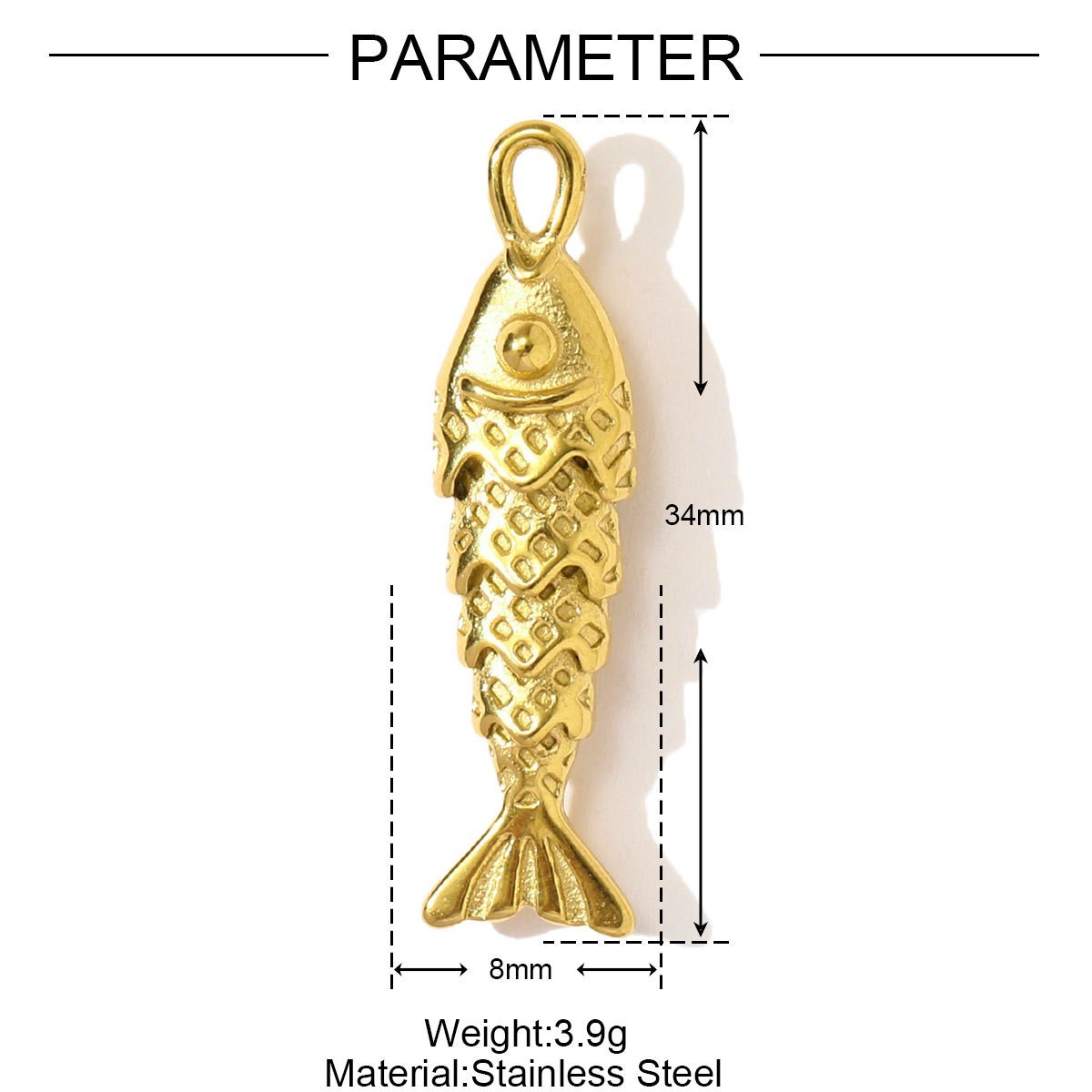 1PC Waterproof Gold Plated Stainless Steel 3D Fish Charm Pendant GQZ516