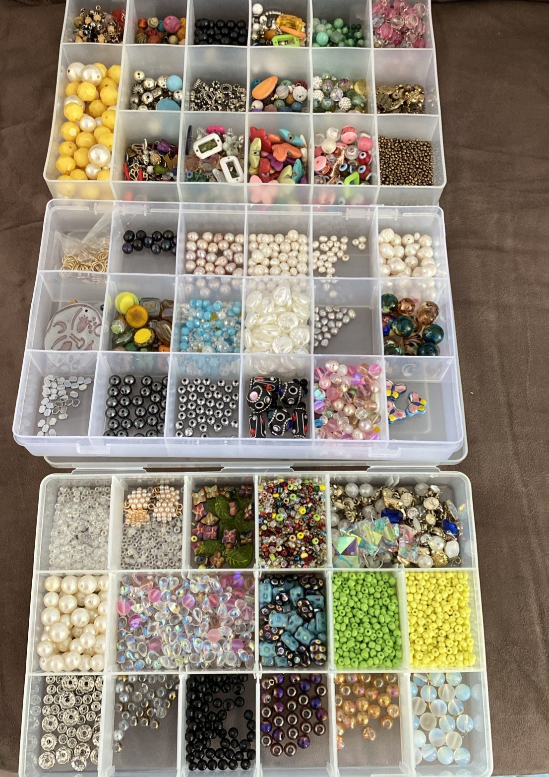 Mixed Lot Jewelry Making Beads Supplies W/3 Plastic Storage Organizer Containers