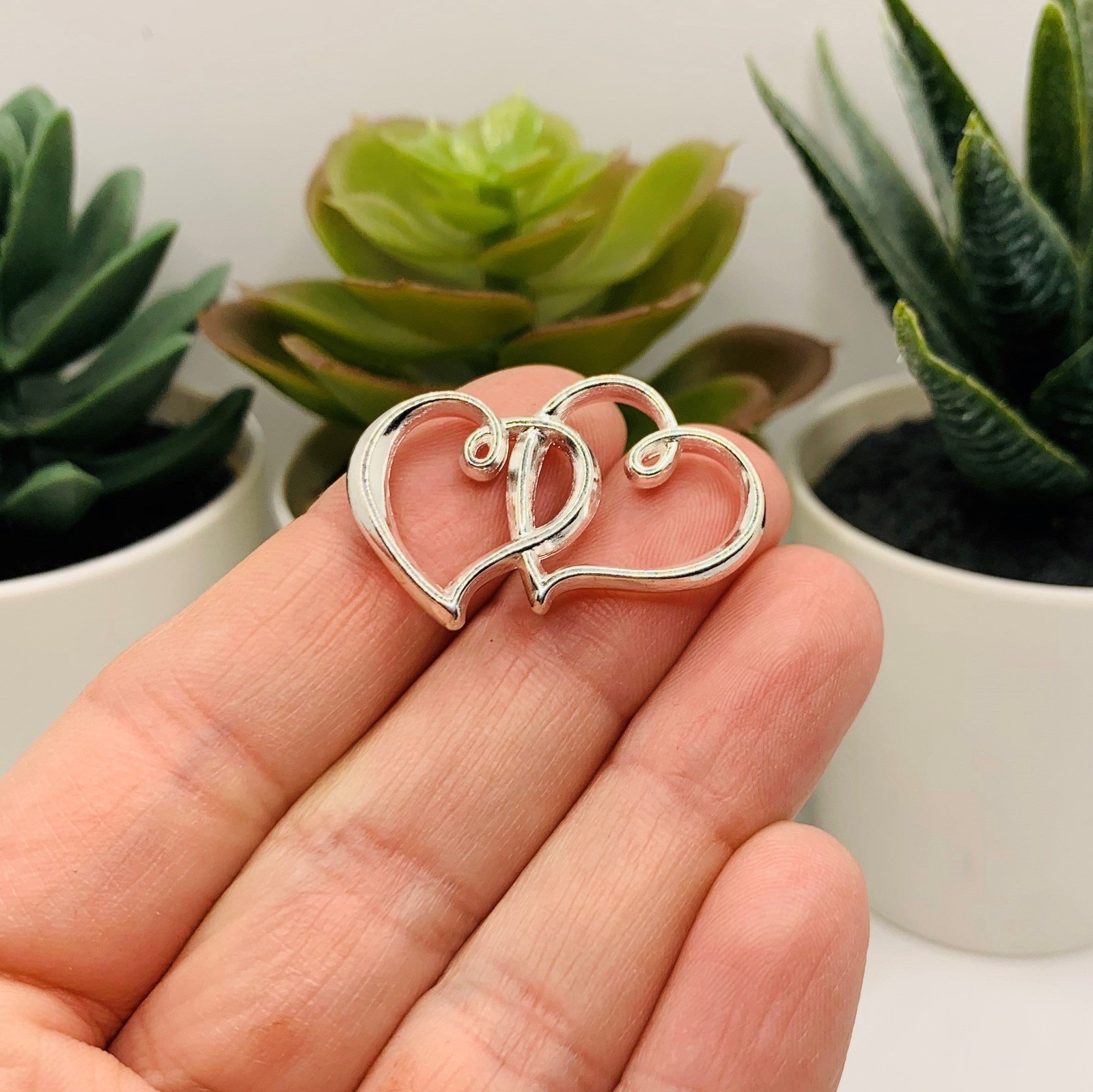 Double Heart Connector Charms, 24x31mm – US Seller
