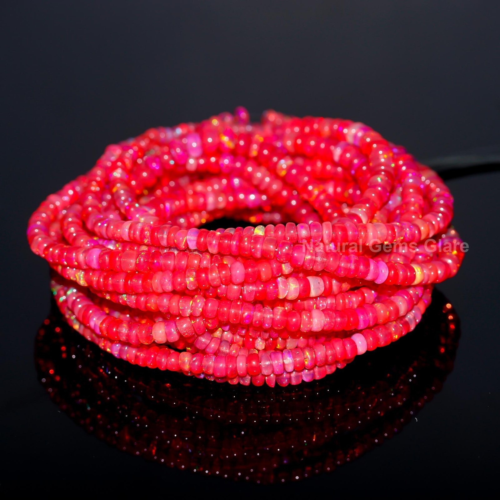 Red Ethiopian Opal Smooth Rondelle Beads Multi Fire Ethiopian cherry Opal Beads