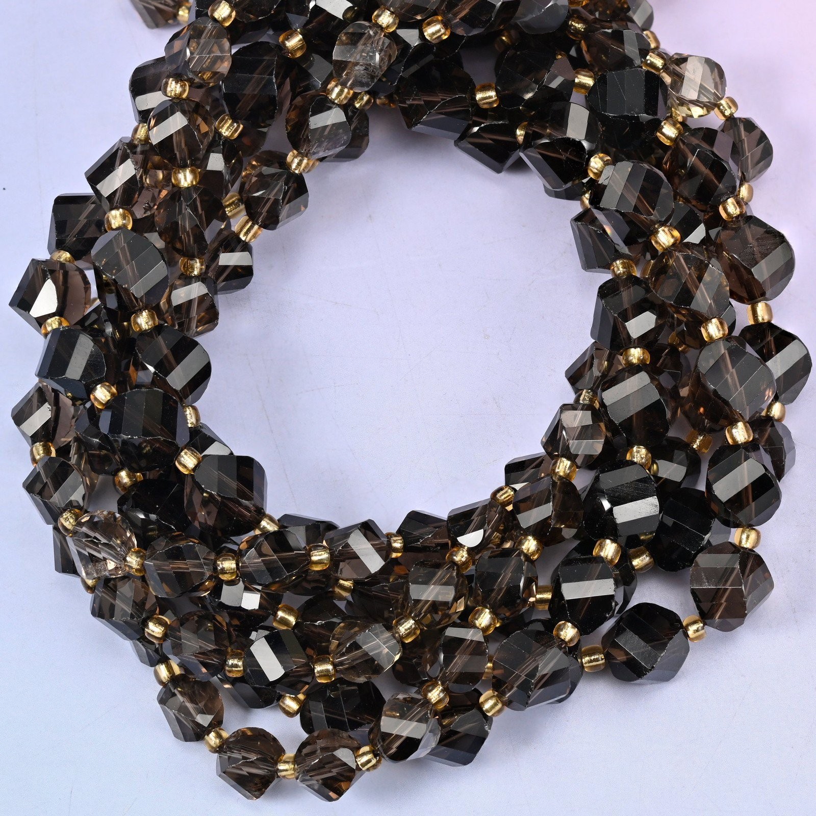 Smoky Quartz Faceted Spiral Twist Beads: Size 8mm 10mm, Jewelry Making