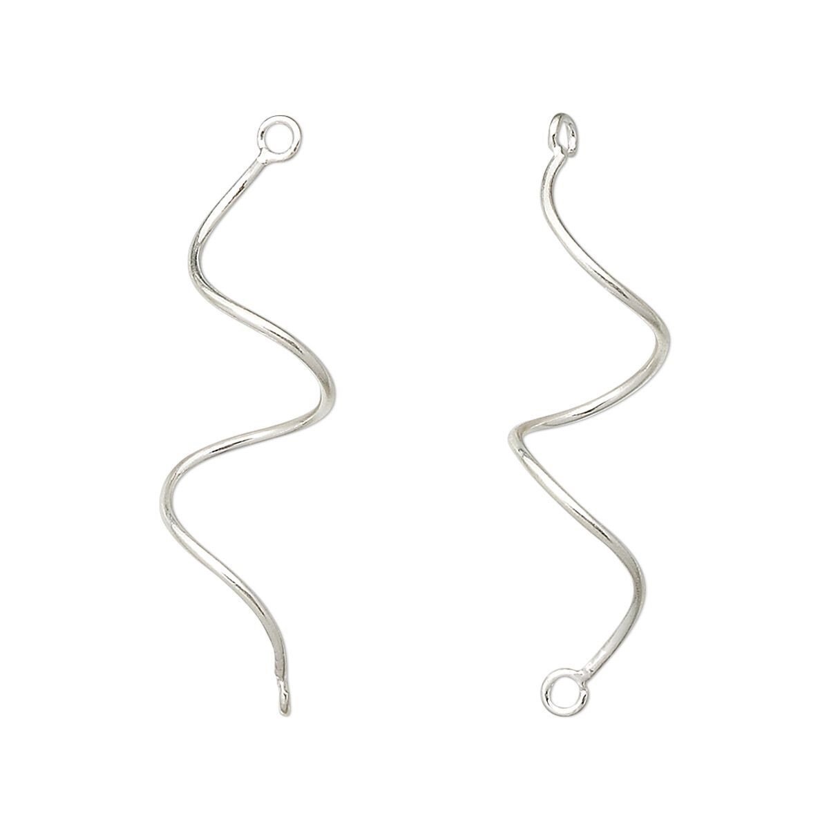 Link, Fine Silver, 2 Sterling Silver 30x10mm Curved Swirl Link Earring Connector