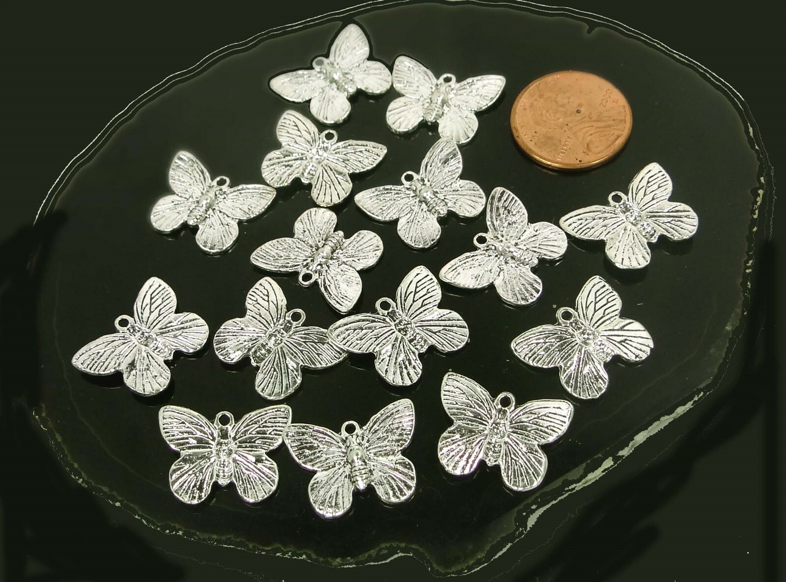 10 Antique Silver Pewter Butterfly 14x18mm
