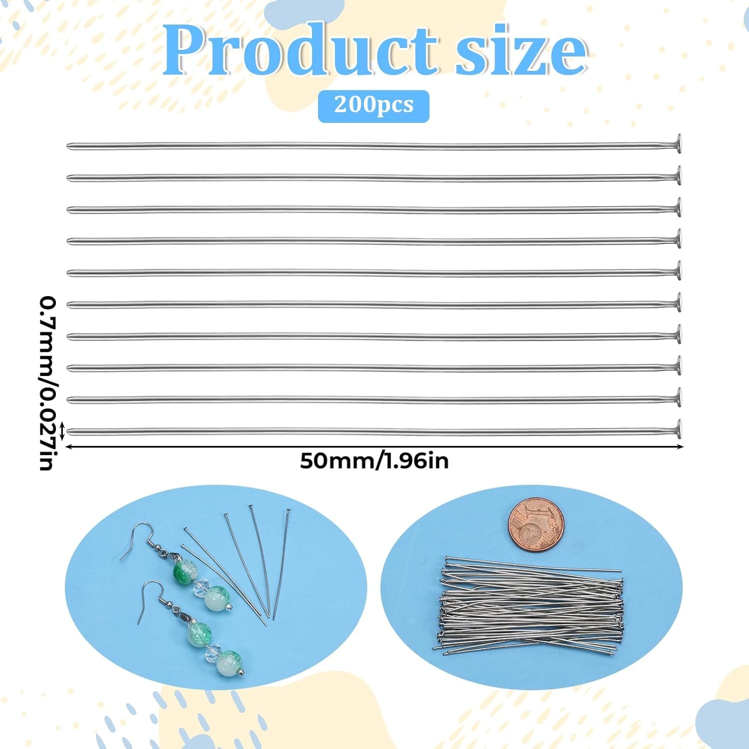 200 PCS Flat Head Pins for Jewelry Making, Straight Pins Stainless Steel 2 Inch