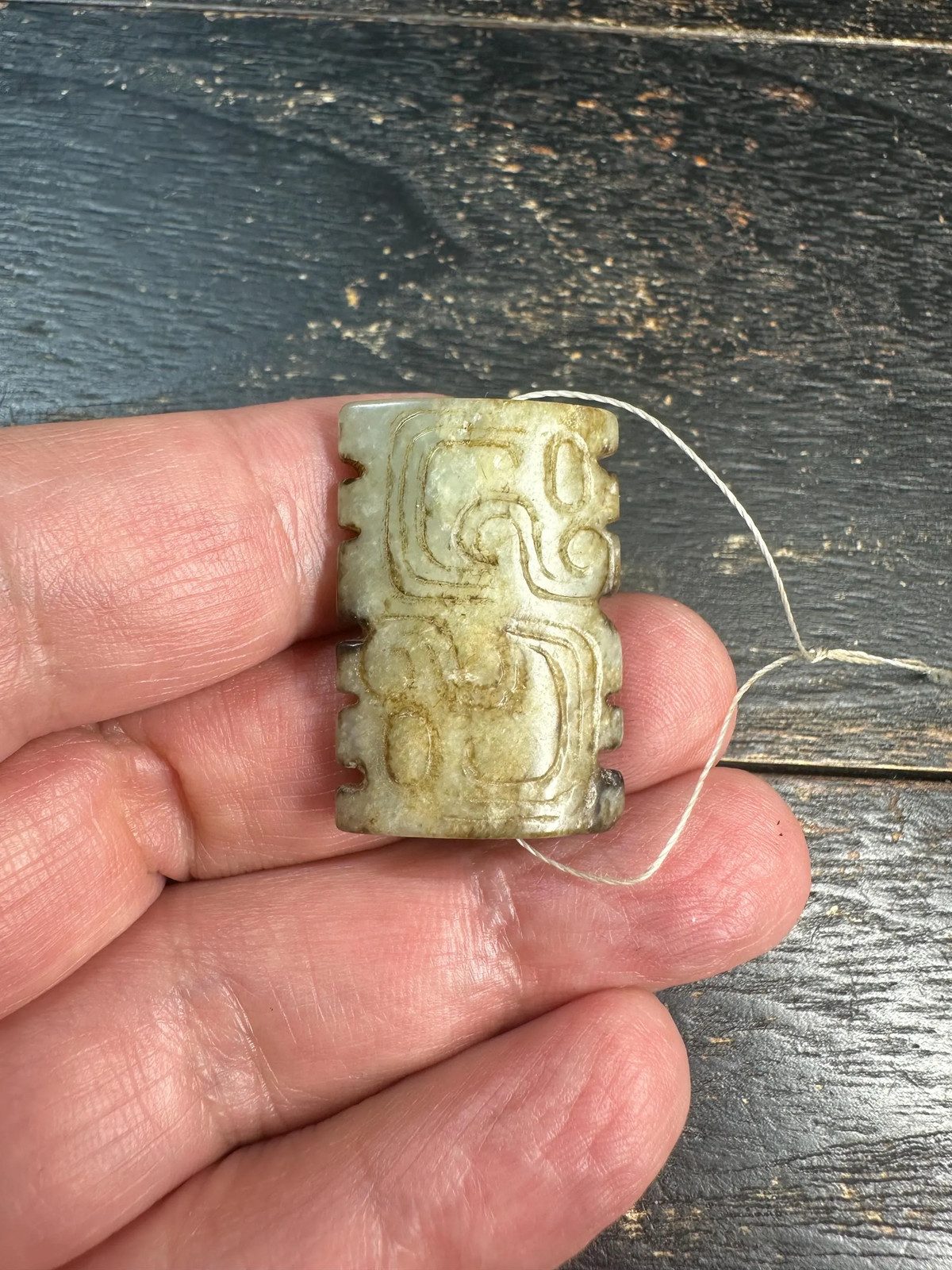 Chinese Archaic Style Jade Cong Bead Pendant, Hand Carved Jade Amulet, Liangzhu