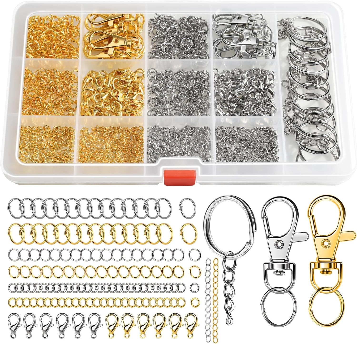 968pcs Jump Rings Jewelry Making Kit with Clasps Gold Silver Rings for Necklace