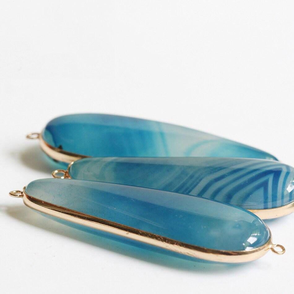 1PC Gold Plated Large Genuine Agate Tear Drop Gemstone Pendant NBHK93-B
