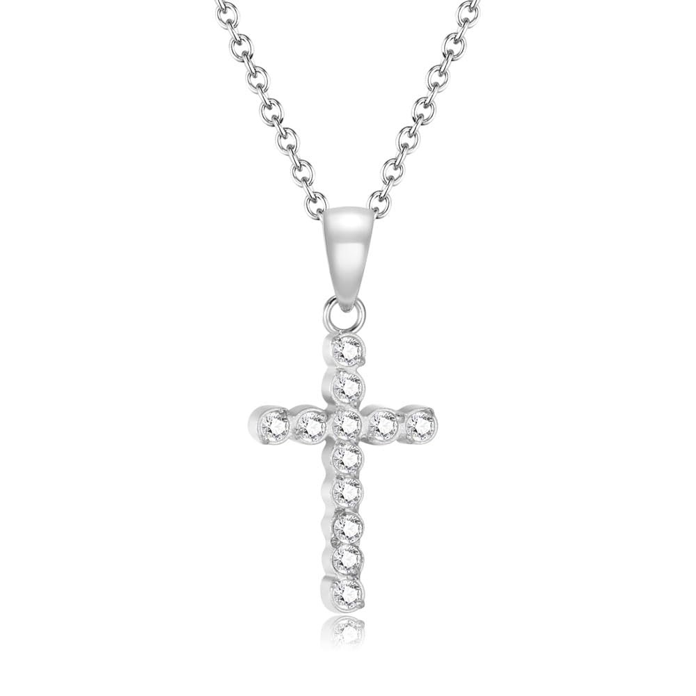 14K White Gold Plated Gold Cross Necklace for Women, Dainty CZ Cross Neckla – 02