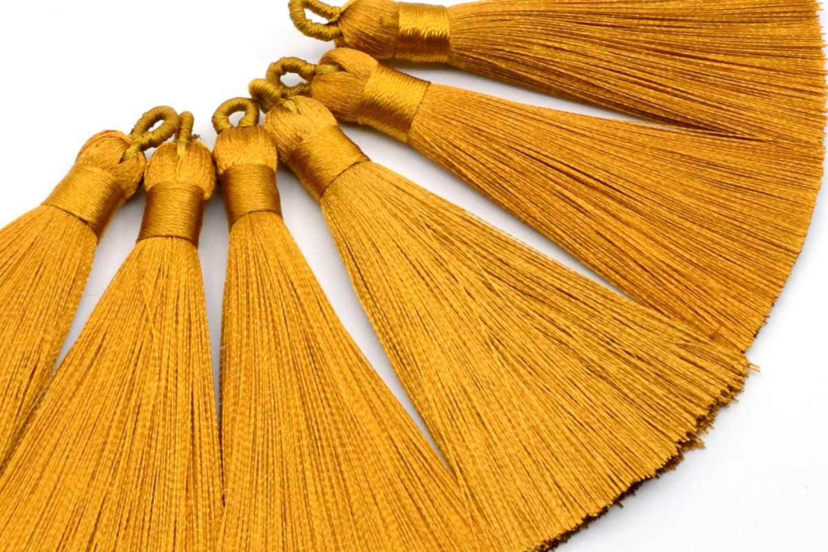 2 Pcs -Yellow Tassel Polyester 0.9CM Thickness Handcraft Tassel 3.54″ / 9CM