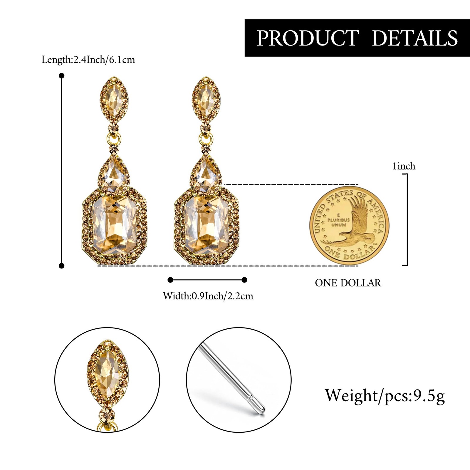 Large Long Women’s Wedding Dangle Earrings Emerald Cut Crystal Infinity Figure 8