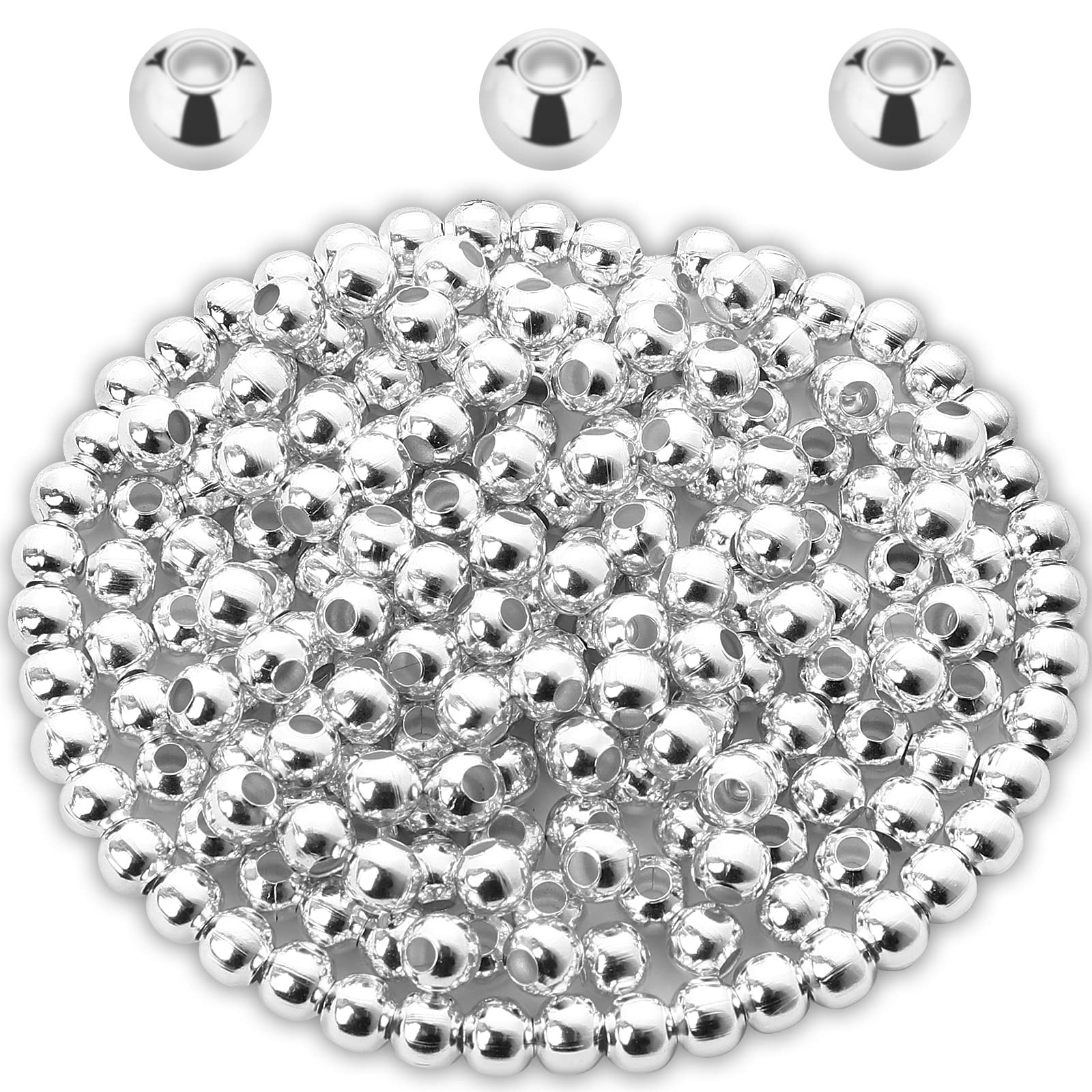 200pcs Silver Spacer Beads for Jewelry Making, 5mm Silver Plated Metal Beads …