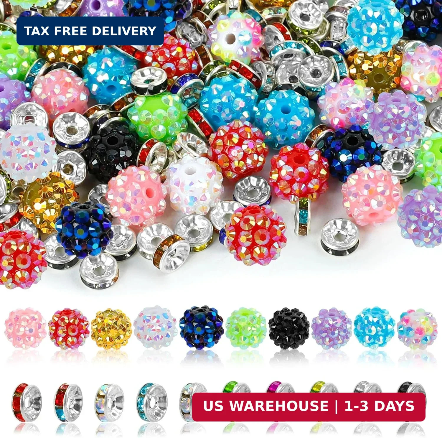 250 Pcs Beads for Pens, Focal Beads for Beadable Pens, Rhinestone Bead, Spacer B