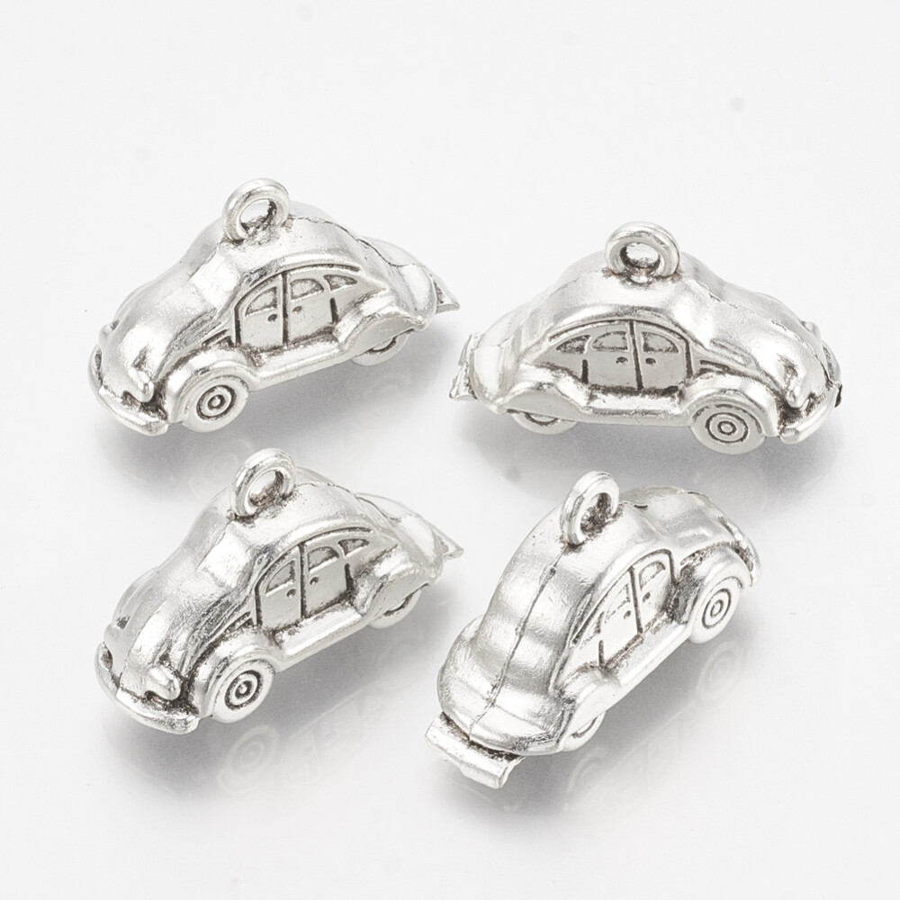 Beetle Car Charms Antiqued Silver Vintage Style Bug Jewelry Supplies 22mm 4pcs