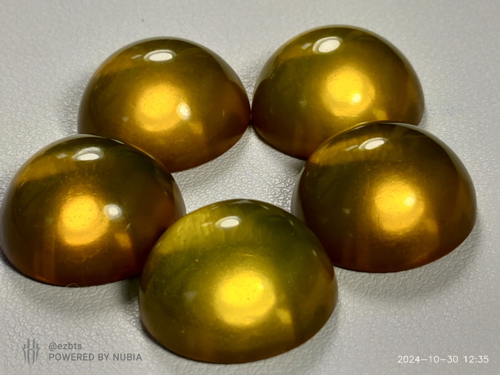 5 Vintage Bakelite Cabochons 22x11mm Olive oil Green translucent