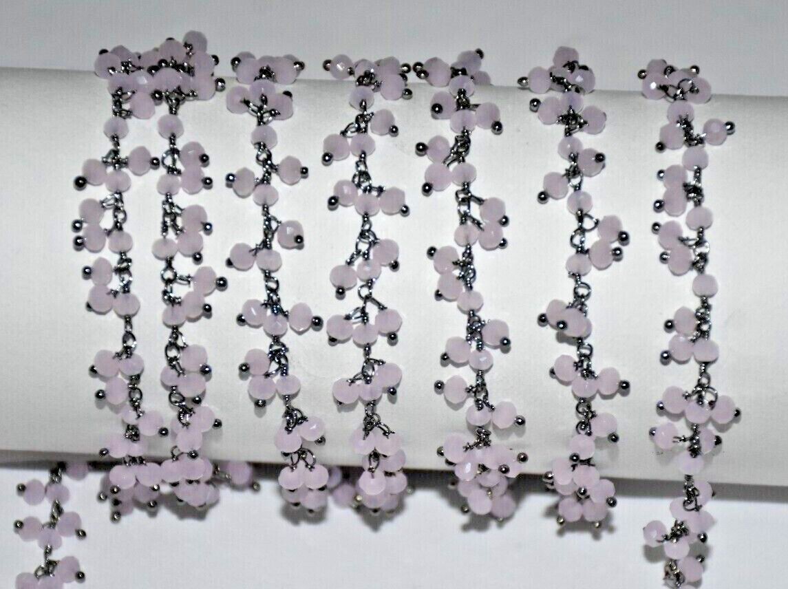 bulk beaded cluster chain, 3mm pink faceted beads jewelry making rosary chain