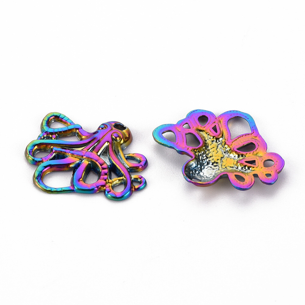 2 Octopus Charms Rainbow Metal Connector Pendants Links Nautical Ocean Jewelry