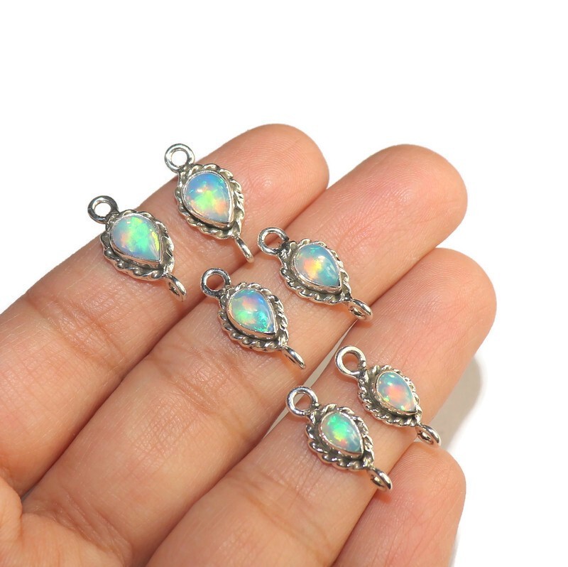 Natural Ethiopian opal connector sterling silver links for DIY jewelry making