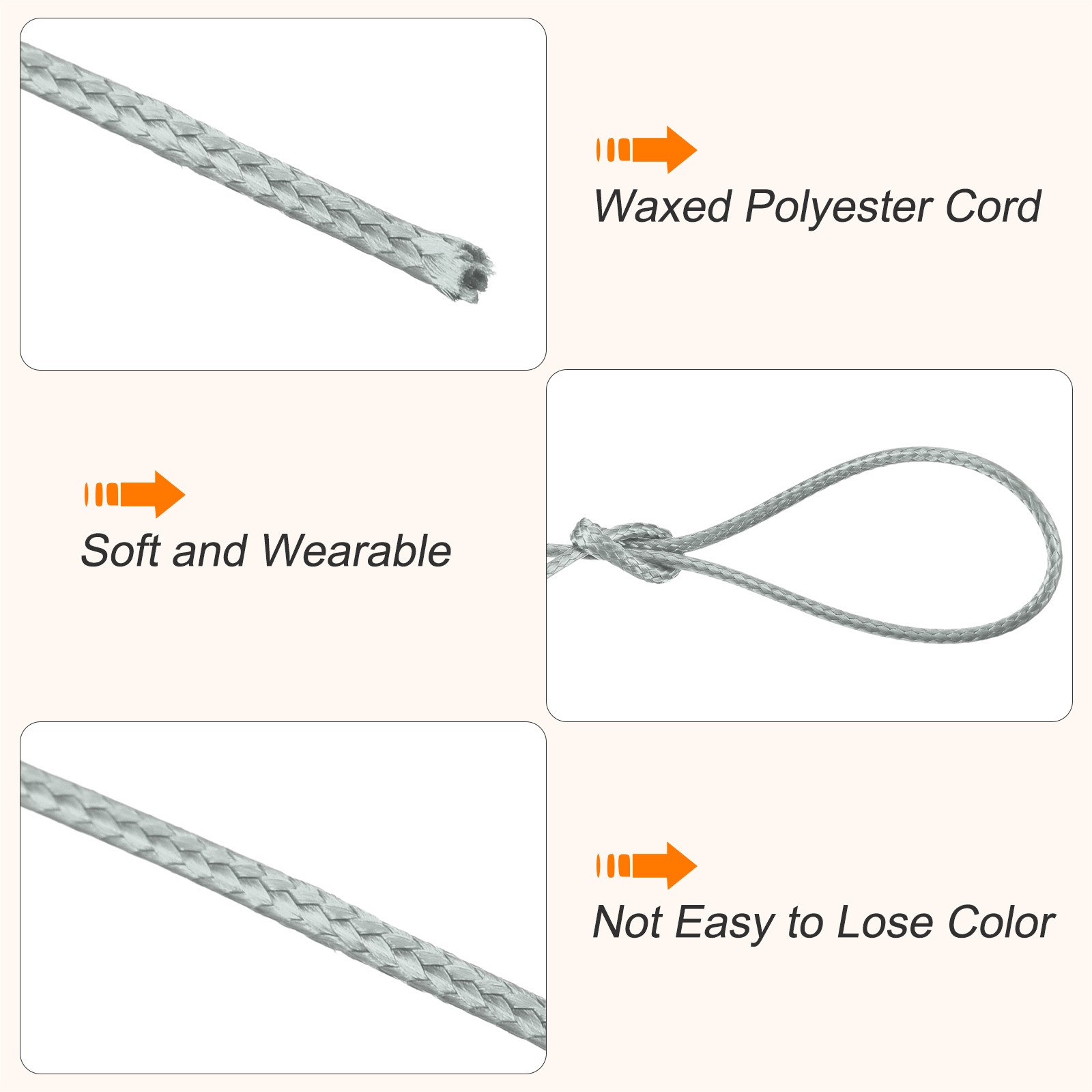 Light Gray 1.2mm Waxed Cord 175 Yard Wax Bead Thread String for Jewelry Make