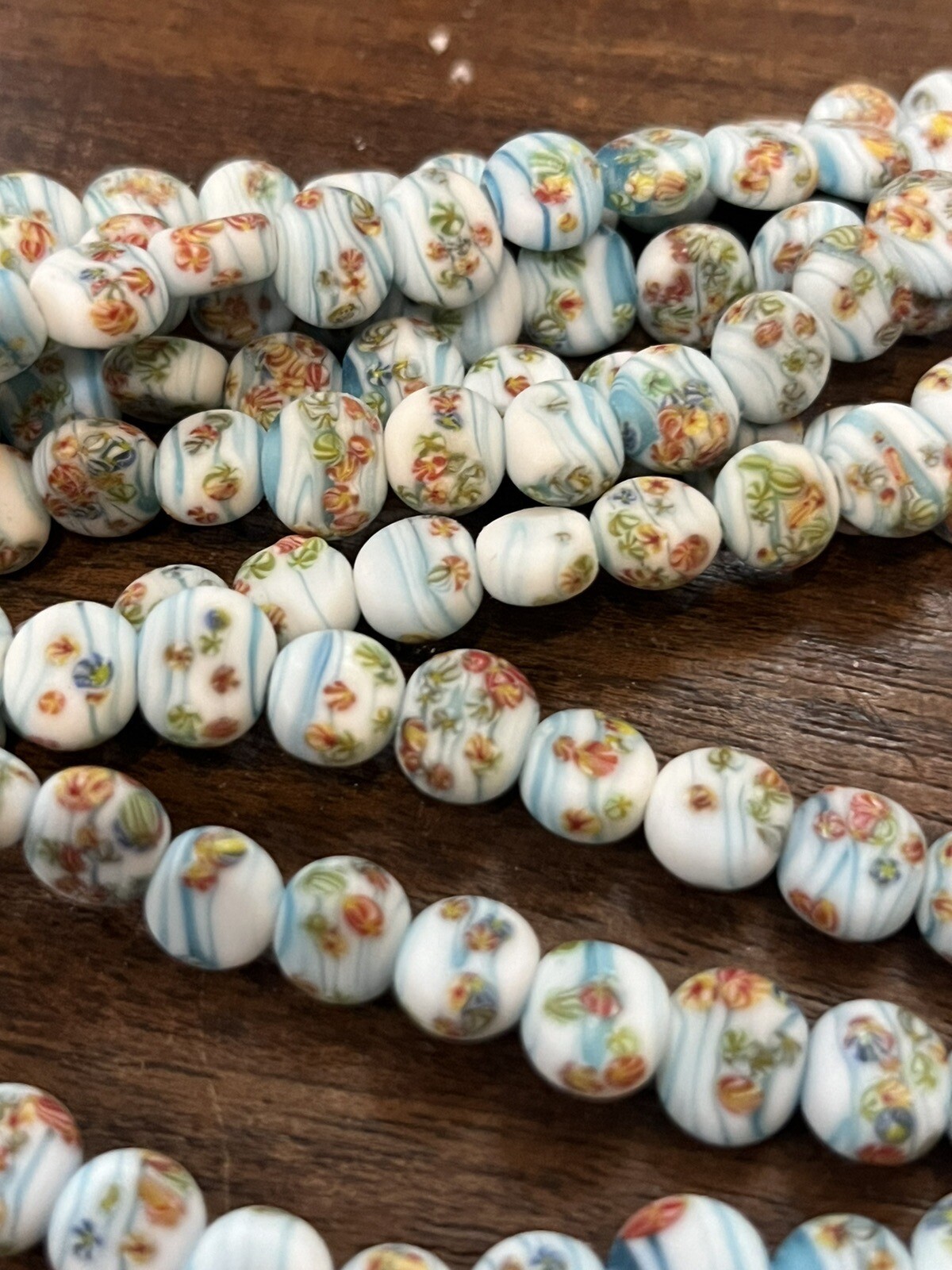 6 In Strand Vintage 1950s Millifiori Lampwork Japanese Glass Blue Matte 10m Rare