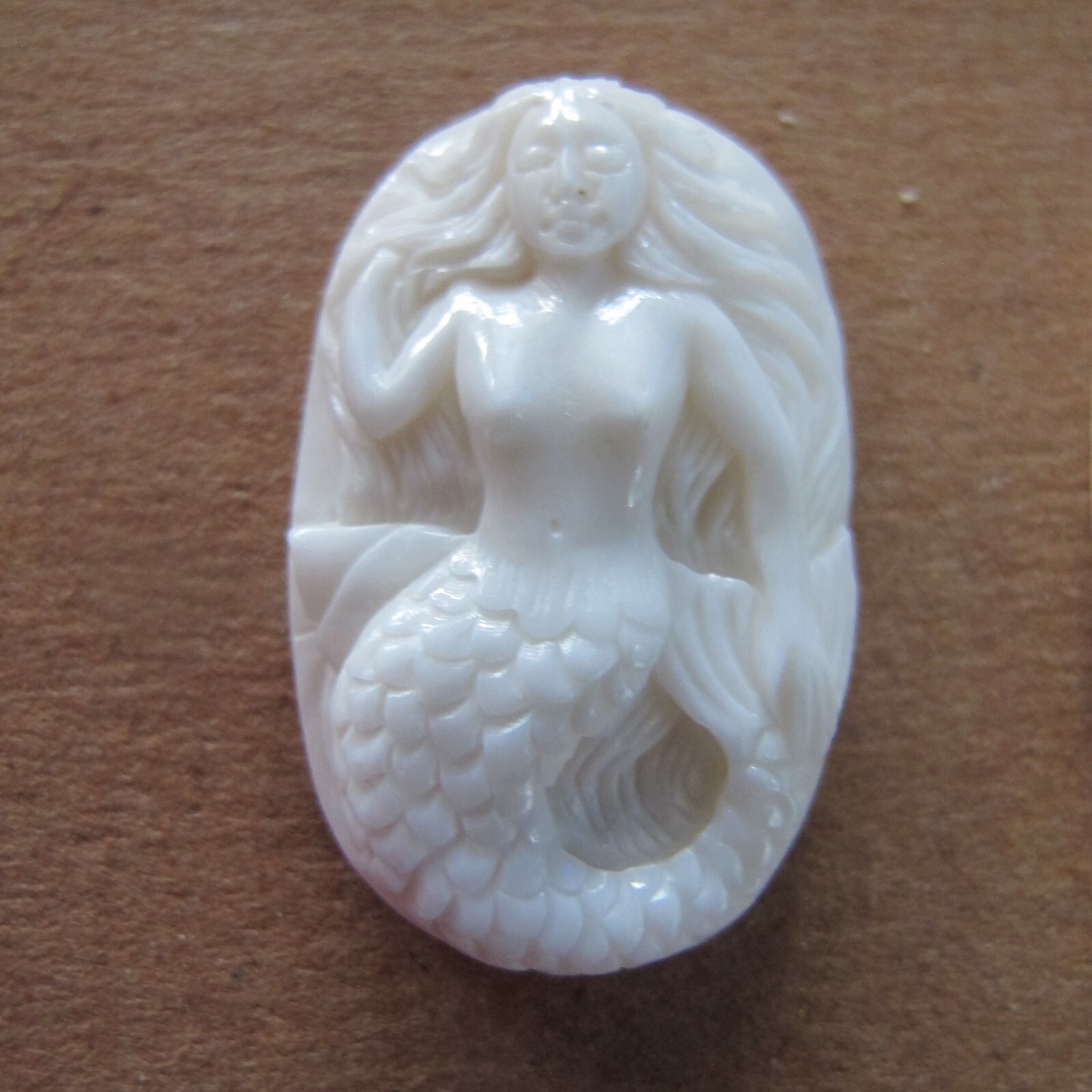 MS Artisan Carved Mermaid Oval Cabochon 28 x 18mm Bali Fair Trade