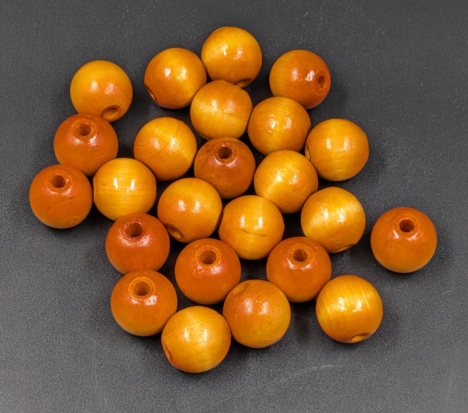 NOS! Pack of 24 Large ¾” 19mm Wood Beads, Glossy Finish 4.5mm Hole for Stringing