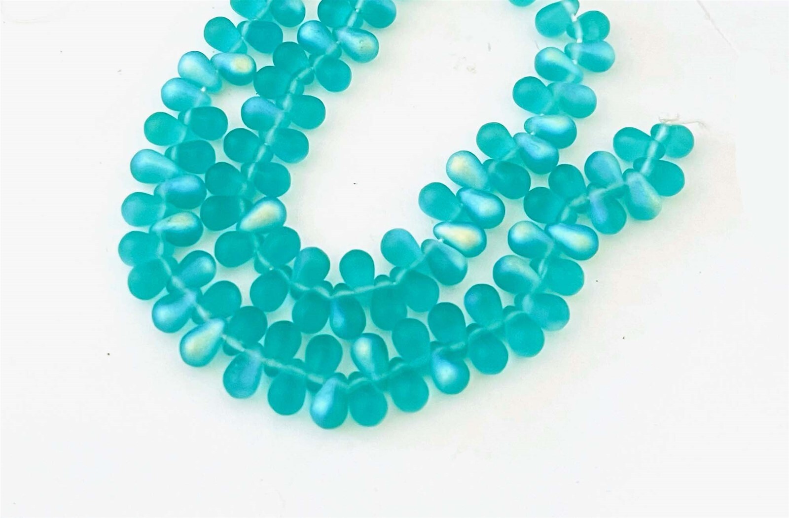50 Czech Frosted Sea Glass Teardrop Beads -Matte – Teal AB moonstone