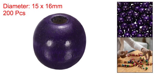 200Pcs Large Hole Wooden Beads 15x16mm Natural Round Wood Bead Purple